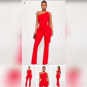 Chic One-Shoulder Red Jumpsuit